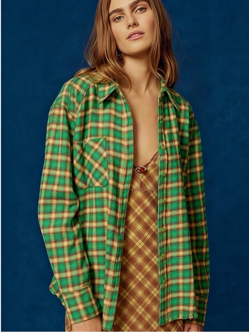 Small plaid BDG button up raw hem urban outfitters